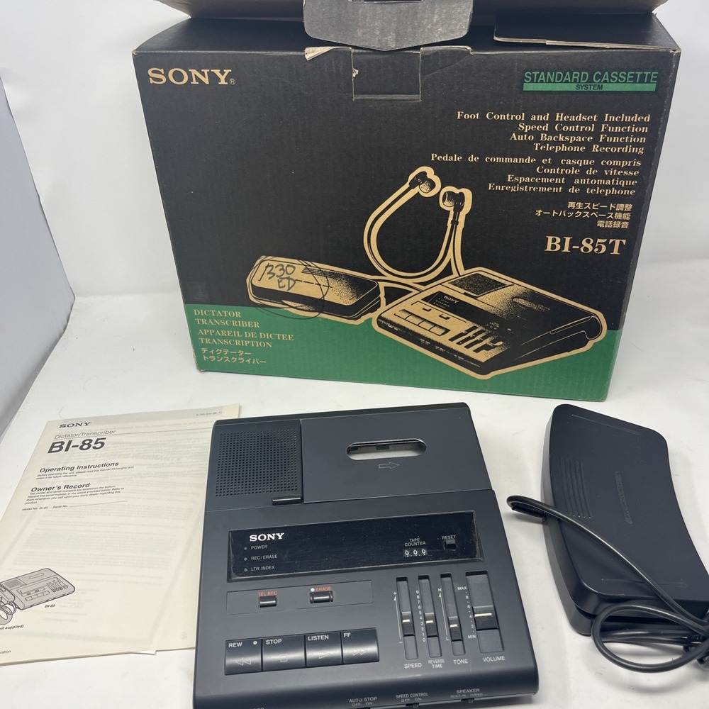 Sony BI- 85T Standard Cassette Dictator Transcriber Working No Power Cord